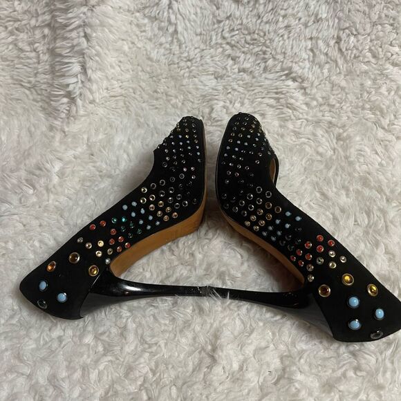 Giuseppe Zanotti Black Suede multi color  studs Peep Toe Platform Pumps EUR SZ37 - Picture 5 of 10